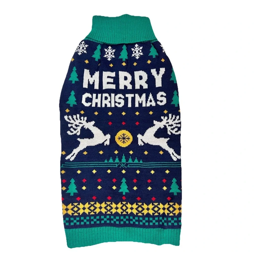 Merry Christmas Dog Sweater XL Reindeer Snowflake Winter Clothing Pet Supplies